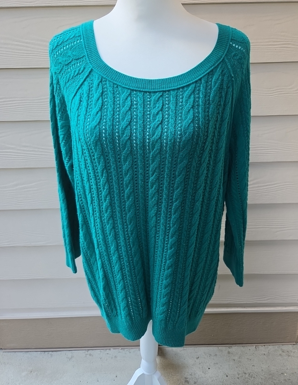 American Eagle Teal Cable Knit Sweater Scoop Neck XL